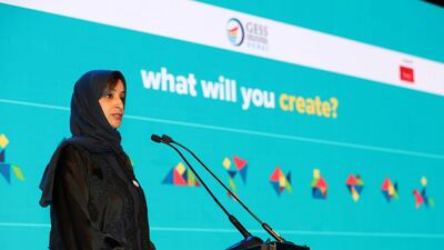 Jameela Al Muhairi, Minister of State for Public Education, speaks during the Global Educational Supplies and Solutions conference. Chris Whiteoak / The National
