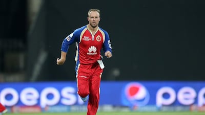 AB de Villiers of Royal Challengers Bangalore, pictured during an Indian Premier League match against Kolkata Knight Riders at Sharjah Cricket Stadium on April 24, 2014, hit 89 off 41 balls to help Bangalore beat Sunrisers Hyderabad on Sunday. Pawan Singh / The National