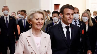 French President Emmanuel Macron and European Commission President Ursula von de Leyen in Beijing. Reuters