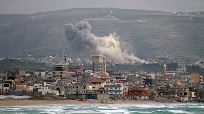 Smoke rises from the site of an Israeli air strike that targeted the southern Lebanese village of Al Qlailah. AFP