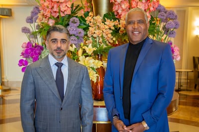 Ahmed Al Zaabi, left, chairman of ADGM, and Robert Smith, founder, chairman and chief executive of Vista Equity Partners. Photo: ADGM