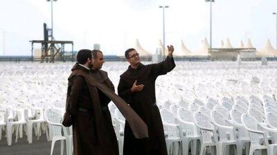 Franciscan monks on Beirut’s beachfront where Pope Benedict XVI will celebrate mass on the weekend. The visit will be the pontiff’s first to Lebanon.
