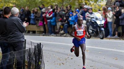 Kenyan Geoffrey Mutai won his second straight New York City Marathon on Sunday. Craig Ruttle / AP