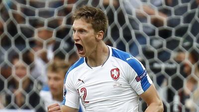 Czech Republic’s Milan Skoda celebrates after scoring their first goal against Croatia in their Euro 2016 Group D match in Saint-Etienne. Kai Pfaffenbach / Reuters