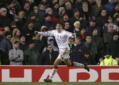 Hernan Crespo scored a goal in each leg to lead AC Milan past Manchester United in the 2004/05 Uefa Champions League. Getty Images