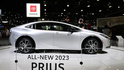 The all-new 2023 Toyota Prius on display at the 2022 Los Angeles Auto Show. AFP