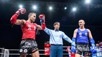 UAE Muay Thai fighter Ilyass Habibali, left. Courtesy: UAE Muay Thai and Kickboxing Federation