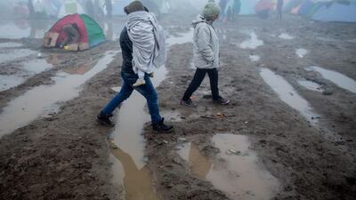 Refugees in a camp at the Greek-Macedonian border near Idomeni. Kay Nietfeld / EPA