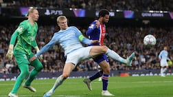 Manchester City's Erling Haaland led a fine comeback but it wasn't enough against Paris Saint-Germain in their Uefa Champions League match. EPA