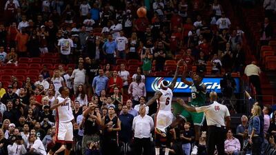 Jeff Green's buzzer-beating three-pointer gave Boston a one-point edge over Miami on Saturday. Chris Trotman / Getty Images / AFP
