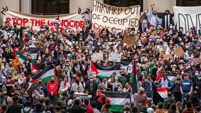 Supporters of Palestine gather at Harvard University in Cambridge, Massachusetts. AFP