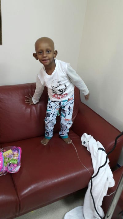 Euale during his chemotherapy treatment at Dubai Hospital. Courtesy Al Jalila Foundation