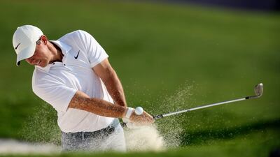 Rory McIlroy of Northern Ireland plays a bunker shot during the final round. EPA