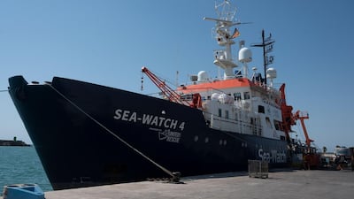 The new Sea-Watch 4 ship is pictured on August 7, 2020 in the port of Burriana, where it is carrying maintenance operations before leaving on its first mission AFP