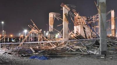 A committee made up of three experts from the judicial department has been tasked with investigating and examining the site in Madinat Zayed where the ceiling of the mosque collapsed, killing one Asian worker.Courtesy Security Media