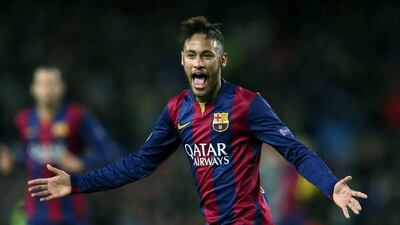 Neymar celebrates scoring Barcelona's second goal, the eventual winner, in their 3-1 victory over PSG in the Champions League on Wednesday night. Toni Albir / EPA