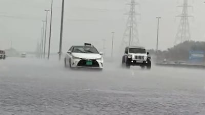 Rain falling in Ajman on Sunday. Downpours were reported in many parts of the country. @Storm_centre/ Twitter