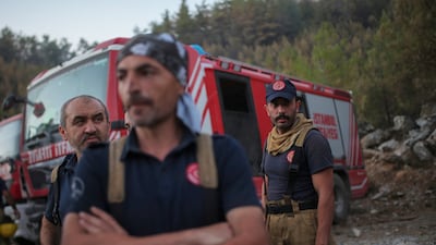 Firefighters patrol the Milas area in Mugla, Turkey, during fires that raged there in September. Reuters