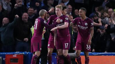 Kevin de Bruyne, centre, scored against Chelsea earlier this season. Kirsty Wigglesworth / AP Photo
