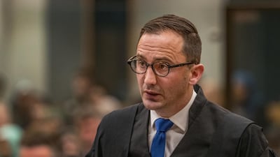 Kerry Cook, an appointed amicus curiae, delivers his submission during the sentencing of Brenton Tarrant at the High Court in Christchurch, New Zealand. Reuters