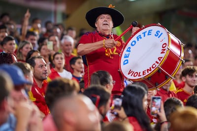 Manolo el del Bombo cheers on Spain during a Euro 2024 qualifier against Cyprus in Granada in 2023. Getty Images