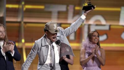 Chance The Rapper accepts the award for best new artist at the Grammy Awards. Matt Sayles / Invision / AP