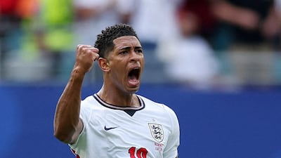 England's Jude Bellingham celebrates after scoring. Reuters