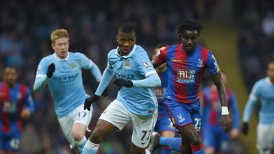 Kelechi Iheanacho of Mancehster City pushes forward with the ball on Saturday during the Premier League match against Crystal Palace at the Etihad Stadium. Peter Powell / EPA