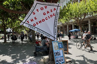 Students at the University of California in Berkeley take part in nationwide campus protests against the Israeli-Gaza war. EPA