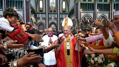 Pope Francis presides over a Mass at St Mary's Cathedral in Myanmar.