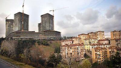 Construction cranes stand at the Zorlu Center in Istanbul. Turkey has Europe's largest pipeline of shopping centers in development after Russia. Kerem Uzel / Bloomberg News