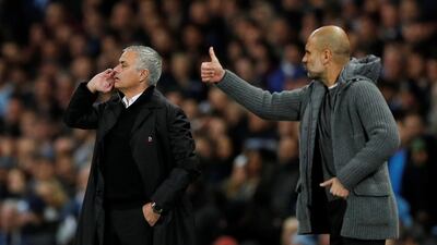 Manchester United manager Jose Mourinho and Manchester City manager Pep Guardiola. Reuters