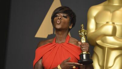 Viola Davis poses in the press room at the Oscars on Sunday after taking out Best Supporting Actress for her role in Fences. Courtesy Jordan Strauss/Invision/AP