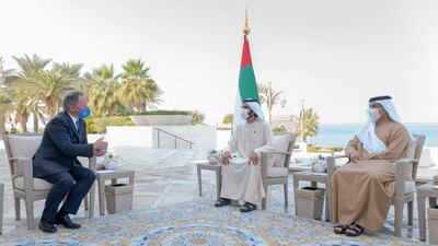 David Beasley meets with Sheikh Mohammed bin Rashid and Sheikh Mansour bin Zayed on Monday. Wam