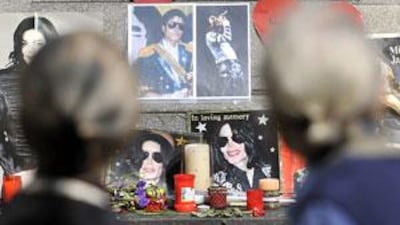 Michael Jackson fans gather at a makeshift memorial in the German city of Munich.
