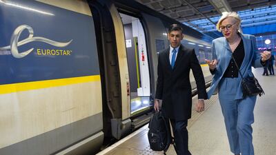 Mr Sunak gets a Eurostar train to Paris, from St Pancras Station London. Simon Walker / No 10 Downing Street