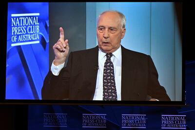 Former Australian prime minister Paul Keating addresses the National Press Club in Canberra on Wednesday. AP Photo