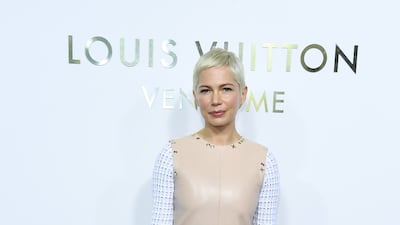 Michelle Williams at the opening of the Louis Vuitton boutique, wearing an outfit by the brand, in Paris, France on October 2, 2017. Getty Images