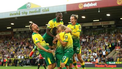 Norwich City celebrate after their third goal. Getty Images