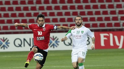 Luis Garces, left, of the UAE’s Al Ahli could help his team climb to top of their group when they visit Jeddah on Tuesday. Jeffrey E Biteng / The National