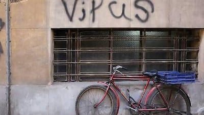 A work by Rhea Karam, showing a street scene in Egypt during the revolution. Courtesy Rhea Karam / The Pavillion