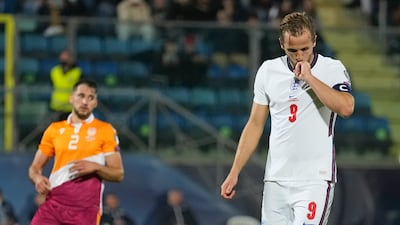 England's Harry Kane celebrates after scoring his side's fifth goal. AP Photo