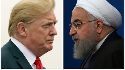 Neither US President Donald Trump nor Iranian President Hassan Rouhani are blinking as the US prepares more sanctions against Iran. AP composite photo