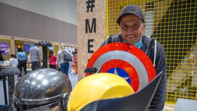 Print artist Khalid Al Raiisi with his 3D work.