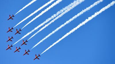 The Red Arrows fly over Carbis Bay and St Ives during the G7 summit. Getty