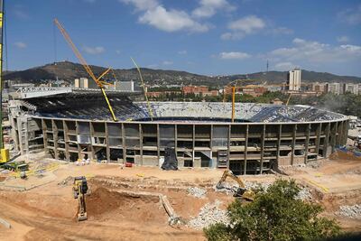 Construction work is under way at Barcelona's Camp Nou, pictured on August 9, 2023. AFP