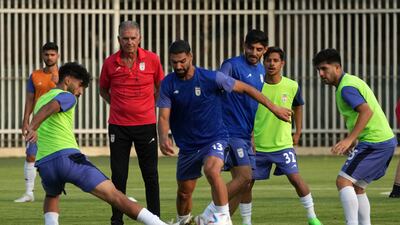 Carlos Queiroz oversees Iran's training session in Tehran as he prepares to guide Team Melli for a third straight World Cup. AP