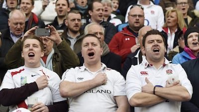 England supporters sing the national anthem before the Six Nations rugby match between England and Wales at Twickenham Stadium, London, Britain, 12 March 2016. EPA/FACUNDO ARRIZABALAGA