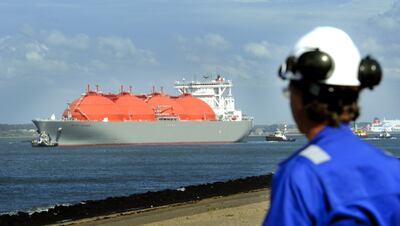 An LNG tanker ship arrives in the port of Rotterdam, the Netherlands. EPA