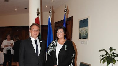 Manal Ataya, the director-general of Sharjah Museums Authority, with H.E. Ludovic Pouille, French Ambassador to the UAE. Photo / Supplied